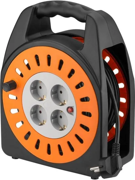 Pro Kabelvinda 25 m orange-svart - med 4 skyddade uttag