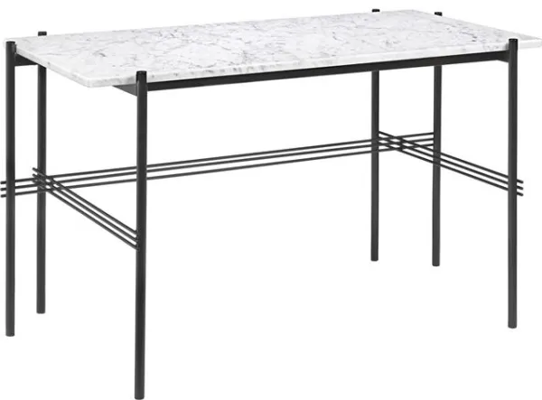 GUBI TS skrivbord 120 x 60 cm med svart underrede och vit Carrara-marmor
