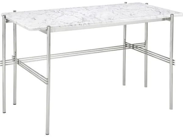GUBI TS skrivbord 120x60 Polerat stål/Vit Carrara-marmor