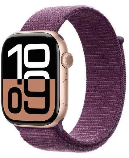 Apple Watch Series 10 GPS + Cellular 46mm - Roséguld aluminiumfodral med plommonfärgat sportloop-band